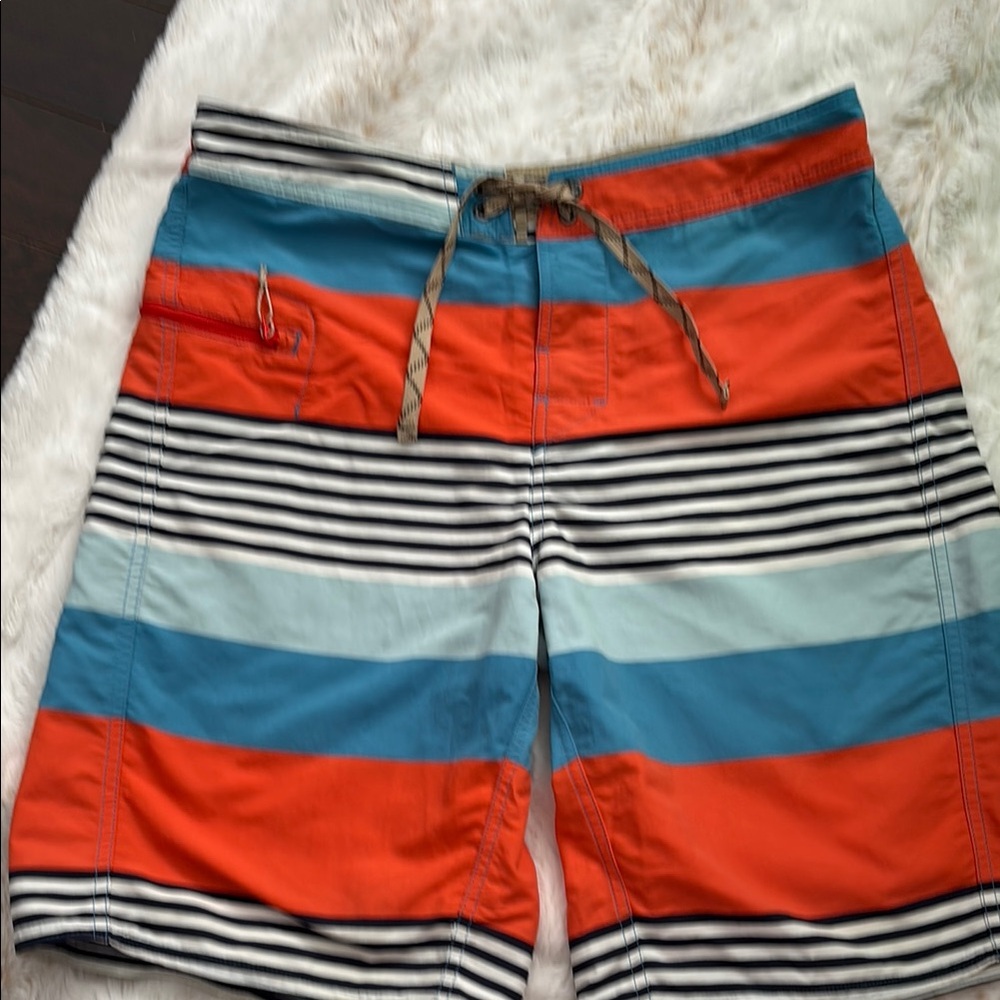 Patagonia Orange and Blue Board Shorts Vibrant Swimwear
